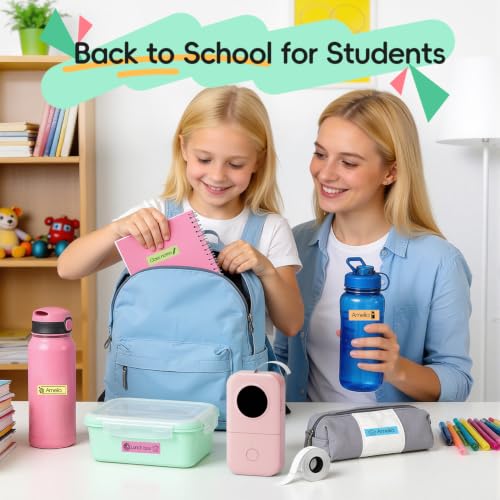 Phomemo Label Maker, Bluetooth Mini Portable Label Printer for Home School | Small Label Maker Machine with Tape, Lightweight Rich Templates Fonts Icons for Home, School Classroom Name Label, Office - color: Pink