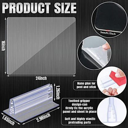 Weysat 12 Pcs Counter Desk Acrylic Panels Holder and 4 Pcs Acrylic Desk Divider Partition for Business, Office, School 24 x 16 Inches, Fasten Panels from (1/8 to 1/4) Inch Thick