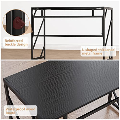 Elephance Folding Desk Writing Computer Desk for Home Office No-Assembly - color: Black, size: 39.4 Inch