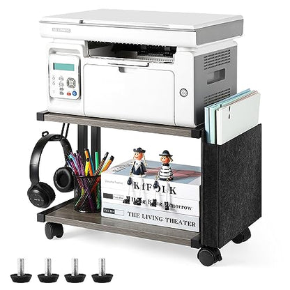 BTY Printer Stand Under Desk Printer Table with Storage Small Printer Cart with Wheels 2 Tier Desktop Printer Stands for Home Office Fax Machine Scanner Files (Grey) - color: Grey