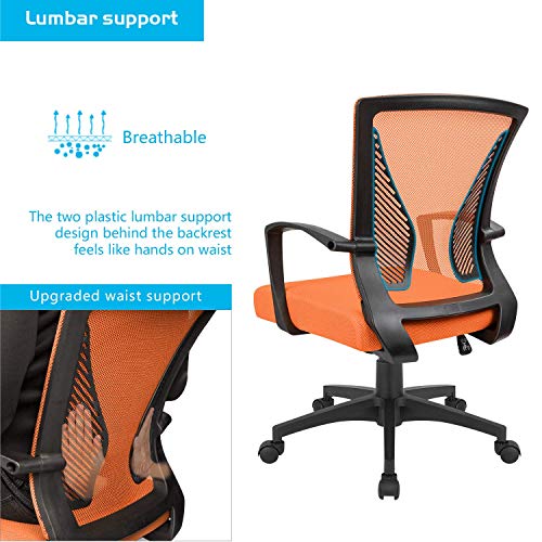 Furmax Office Chair Ergonomic Computer Desk Mesh Chair Mid Back Swivel Lumbar Support with Armrest (1, Orange) - color: Orange