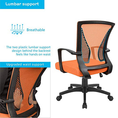 Furmax Office Chair Ergonomic Computer Desk Mesh Chair Mid Back Swivel Lumbar Support with Armrest (1, Orange) - color: Orange