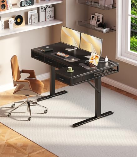 55 Inch L Shaped Electric Standing Desk with 4 Drawers, Black | Reversible Corner Table, Office Desk With 4 Drawers and Outlets For Home Office, Computer Workstation And Sit Stand Use - color: Black, size: 55 Inch