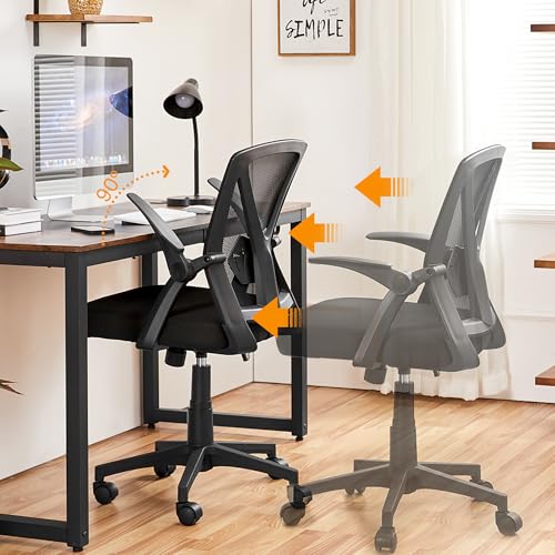 Yaheetech Mid-Back Mesh Task Office Desk Chair with Flip-up Arms, Black | Breathable mesh back and foam-padded seat for all-day comfort; sturdy metal frame, height adjustable, and easy to assemble - color: Black, style: Contemporary
