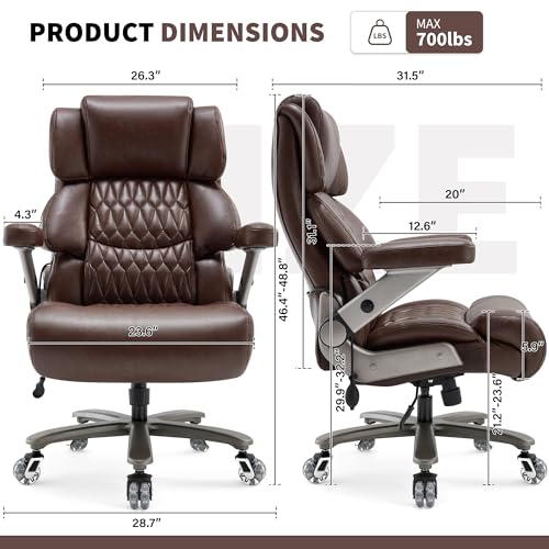 700lbs Big and Tall Office Chair, Large Heavy Duty Computer Desk Chair - color: Brown