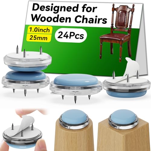 Chair Sliders Chair Leg Floor Protectors | Wooden Chair Specific, The Best Furniture Moving Pads | Nail On Chair Leg Pads |Sliders 24Pack |Guaranteed to Stay On |Slide Effortlessly with Chair Pads - size: Blue--Teflon Pads