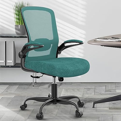 Ergonomic Office Chair w/Adjustable Lumbar, Flip Armrest, 135° Recline - color: Green