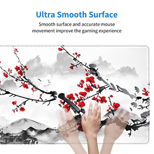 Watercolor Cherry Blossom Mouse Pad 31.5x11.8 Inch Pink Full Desk Japanese Sakura Mousepad Extended Large Non-Slip Rubber Base Waterproof Big Keyboard Mat with Stitched Edges for Gaming and Office - color: Cherry Blossom 1