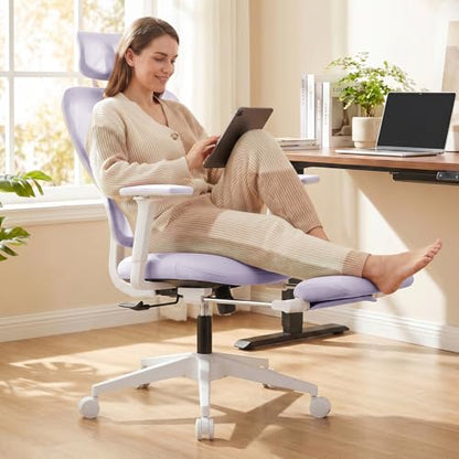 Ergonomic Office Chair with Footrest and Dynamic Lumbar Support, Purple | Reclining high-back computer chair, memory foam seat, 2D armrests, 2D headrest, mesh desk chair for home office, long hours - color: Purple
