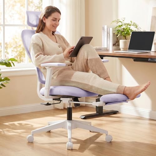 Ergonomic Office Chair with Footrest and Dynamic Lumbar Support, Purple - color: Purple