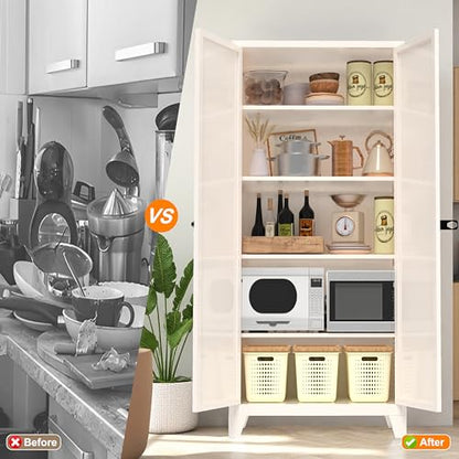 71'' Tall Metal Garage Storage Cabinet with Doors (Beige) | Cabinets Adjustable Shelves,Heavy Duty Steel Pantry File Cabinet for Home Office, Kitchen ,School, Utility - color: 71''beige