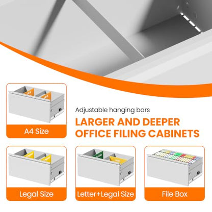 4 Drawer Lateral File Cabinet with Lock,White Metal Filing Cabinet - color: White, size: 26.8"W-4 drawers