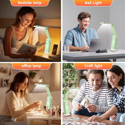 VAVOFO Cute Bunny Desk Lamp, Foldable LED Rechargeable Eye-Caring Reading Light, 3 Color Modes Dimmable Night Light for Kids Girls Bedroom Study Dorm Room (Mint Green) - color: Green