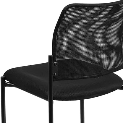 Flash Furniture Jana Comfort Black Mesh Stackable Steel Side Chair | Lumbar Support, Sled Base, Commercial Grade, Office Use