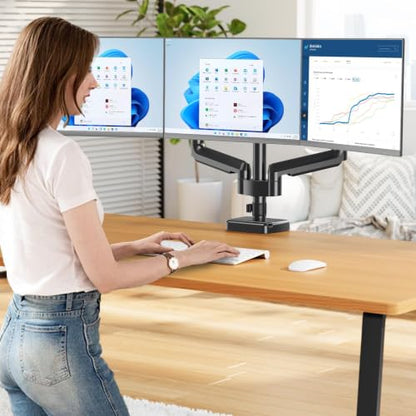 MOUNT PRO Triple Monitor Mount for 13-27 inch Screens, 3 Monitor Desk Mount, Height Adjustable Triple Display Stand, Full Motion Three Computer Arm Hold up to 17.6lbs Each, VESA 75x75, 100x100 - style: Max 27“ Gas Spring（parallel）