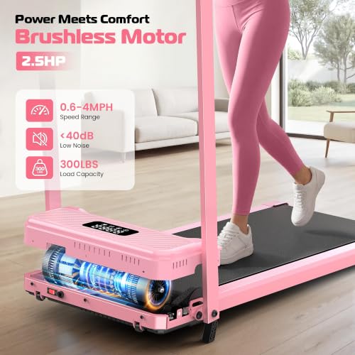 ANCHEER Walking Pad with Incline-Under Desk Treadmill for Home/Office - color: Classic Pink