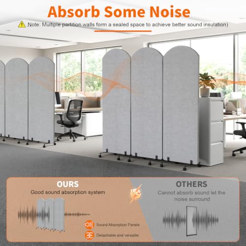 Office Divider Privacy Panel with Wheels, 72 x 66 Inch Freestanding Room Partition Wall, Portable Temporary Wall, 3 Panel Acoustic Screen for Office, Study, Classroom (Arc-Light Gray) - color: Arc-light Gray