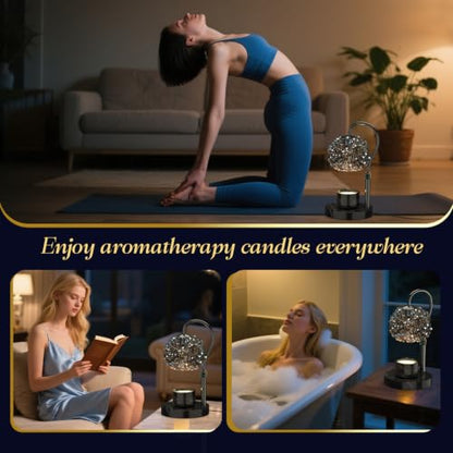 Crystal Candle Warmer Lamp,Luxury Adjustable Timer & Dimmer[Black] | Crystal elegance. Adjustable height fits jars. Timer & dimmer safe melt. 2 bulbs & heat-proof base. Luxury decor. - color: Black1