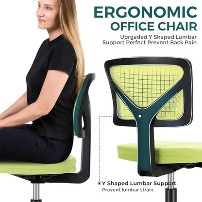 DUMOS Armless Desk Chairs, Small Home Office Mesh Chairs | Ergonomic Adjustable Mid Back, Swivel Rolling Task, Computer Work Vanity Small Spaces, Bright Green - color: Bright Green, size: 1pc