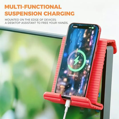 Flexible Silicone Aluminum Phone Holder Tablet Stand with Charging Port Design, Foldable Airplane Laptop/Phone Stand for Home Office Travel (Pink) - color: Pink