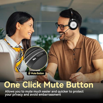 Wantek Wireless Headset with Mic, Bluetooth Headset with Microphone, On-Ear Wireless Headphones with Mic Noise Canceling, Mute Button, Charging Dock for PC, Laptop, Work, Zoom, Teams & Call Center