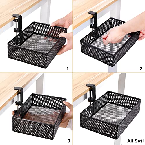 Under Desk Drawer, Clamp on Desk Organizer Hanging Desk Storage Under Table - color: Black
