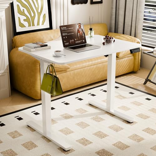 Small Standing Desk,35"x24" Height Adjustable Sit-Stand Home Office,White | Electric Adjustable Standing Desk, Sit to Stand Computer Office Desk with Splice Board, Memory Preset, Lifts 28.7''-46.5" - color: White, size: 35 inch
