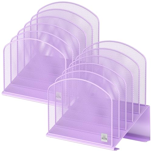 Delifox Inclined Desk File Organizer,Vertical File Folder Holder Stand Metal Rack File Sorter for Office Classroom Desktop Organization (2, Purple, 5) - color: Purple, size: 2Pack