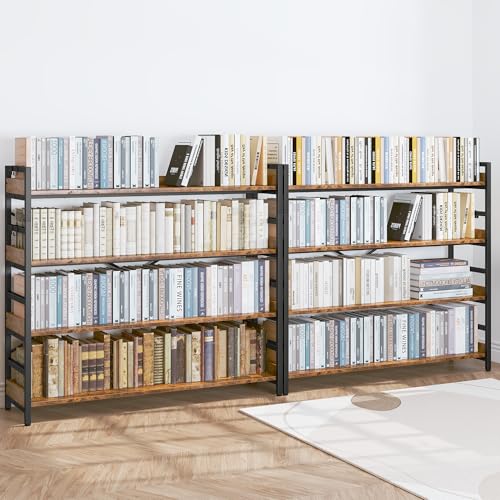 HCHQHS 4 Tier Bookshelf, Adjustable Industrial Bookcase, Vertical Tall Book Shelf, Wood and Black Metal Open Bookshelves for Home Office, Living Room, Bedroom - color: Rustic Brown, size: 4-Tier (47"W x 44"H)