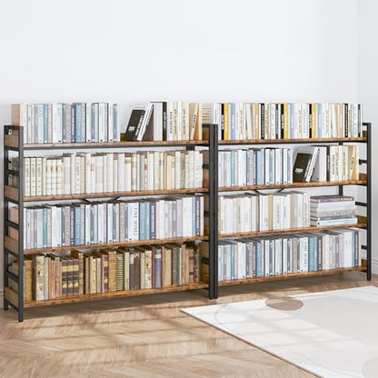 HCHQHS 4 Tier Bookshelf, Adjustable Industrial Bookcase, Vertical Tall Book Shelf, Wood and Black Metal Open Bookshelves for Home Office, Living Room, Bedroom - color: Rustic Brown, size: 4-Tier (47"W x 44"H)