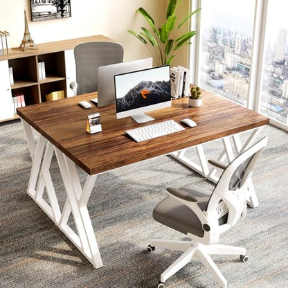LITTLE TREE 55 Inch Large Simple Industrial Computer Desk Study Writing Table Home Office Workstation,Brown - color: Brown