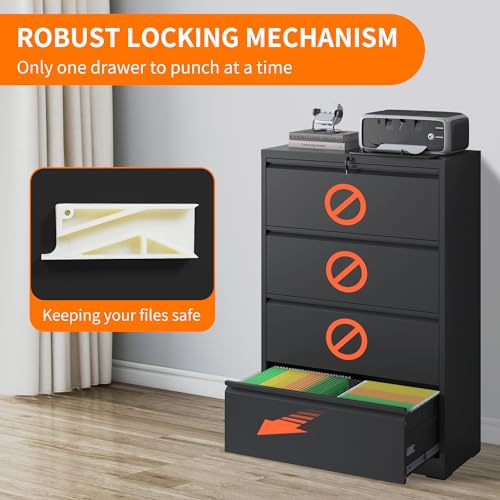 4 Drawer Metal File Cabinet for Legal/Letter Size File,Lockable | Heavy Duty Large Steel Filing Cabinet Home Office Lateral File Cabinets Wide Storage Cabinets,Assembly Required - size: Lateral-4 drawers