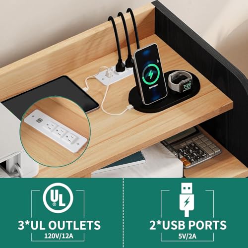 YITAHOME File Cabinet with Charging Station | Printer Table Cabinet for Home Office, Printer Stand Cart, Fits A4, Letter, Legal Size Files, Office Furniture, Black - color: Black