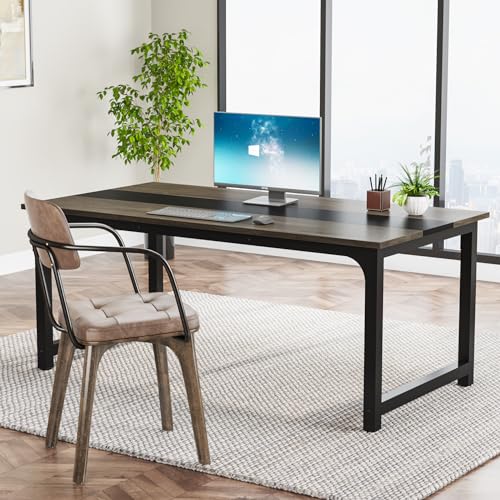 Tribesigns Modern Computer Desk, 63 x 31.5 inch Large Office Desk Computer Table Study Writing Desk Workstation for Home Office, Grey/Black - color: Grey + Black, size: 63*31.5 inch