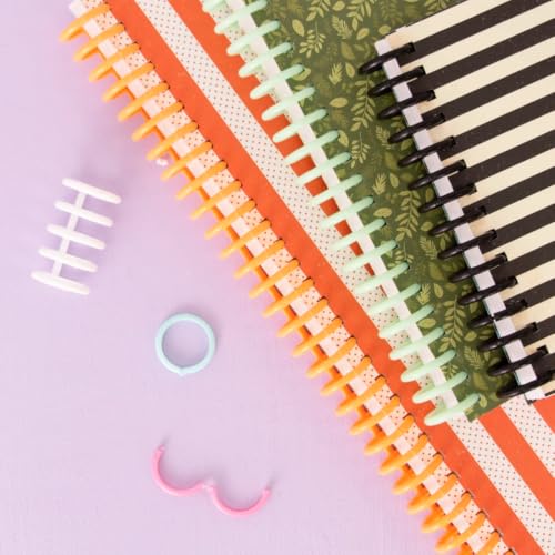 Craftelier - Click Binding Spines 6-Pack, 3:1 Pitch, Harmony Tones | Trimmable 11 in length, 0.75 in diameter, for A4 to A7 and US letter, light green, white and pink colors - color: 19 Mm Binding Spines Light Green, White and Pink