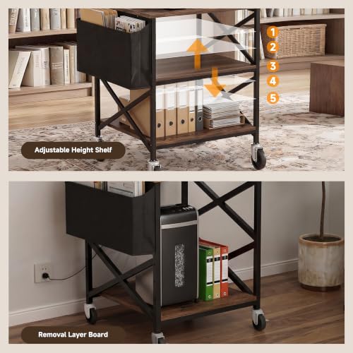 Large Printer Stand with Storage Bag, 23.6'' x 23.6'' with Power Outlet - color: Retro Brown, size: 23.6''x23.6''