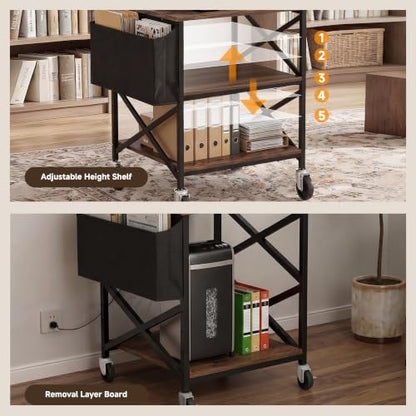 Large Printer Stand with Storage Bag, 23.6'' x 23.6'' with Power Outlet - color: Retro Brown, size: 23.6''x23.6''