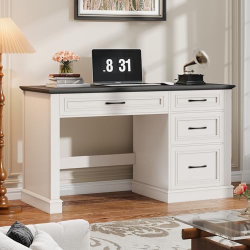 Vabches Farmhouse 47" Workstation Computer Desk with Drawers, Antique Black | Executive Desk with File Drawer and Charging Station for Home Office,Study. - color: Antique Black