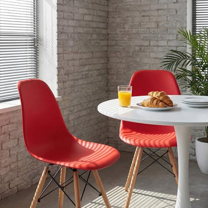 Furmax Modern Style Dining Chair Mid Century Modern DSW Chair, Shell Lounge Plastic Chair for Kitchen, Dining, Bedroom, Living Room Side Chairs Set of 4 - color: Red