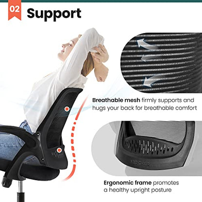NEO CHAIR Office Desk Chair, Ergonomic Mesh with Flip-Up Armrests, Black - color: Black