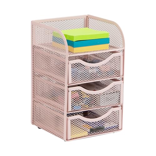 Mind Reader Desktop Accessory Storage, Paper Binder Clip Basket, Workspace, Office, Metal Mesh, 4.75"L x 5"W x 8"H, Pink - color: Pink