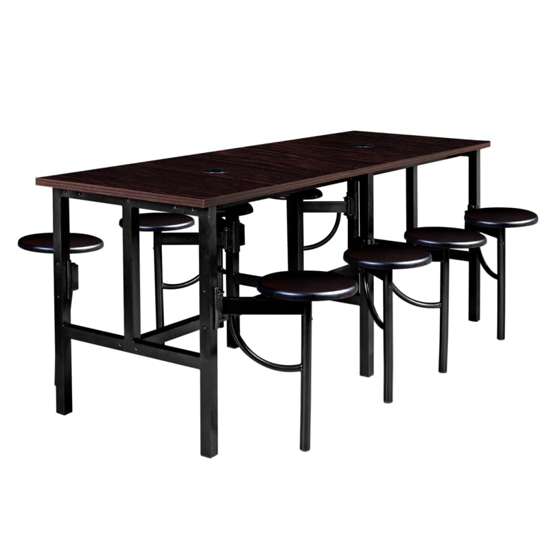Romig Endure Standing Height Collaborative Table and Chair Set with 8 Pull-Out Swivel Stools, Walnut Top, Walnut Seats, Built-in Power Outlets and USB Charging, Classroom Training Table - color: Walnut/Walnut, size: 8 Seater
