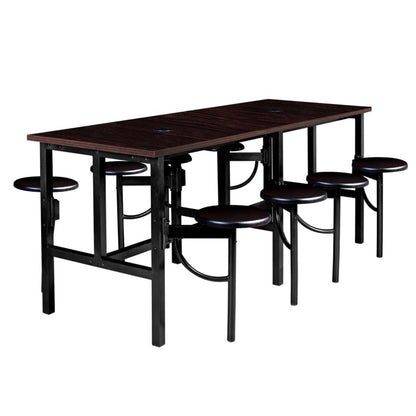 Romig Endure Standing Height Collaborative Table and Chair Set with 8 Pull-Out Swivel Stools, Walnut Top, Walnut Seats, Built-in Power Outlets and USB Charging, Classroom Training Table - color: Walnut/Walnut, size: 8 Seater