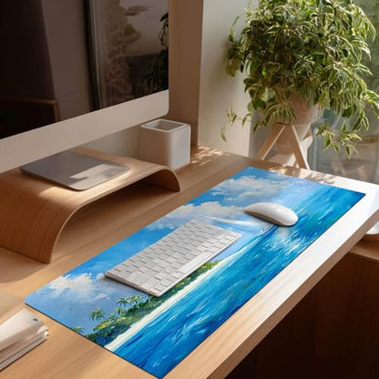HOMETITUTE Large Mouse Pad 31.5x11.8 Inch Gaming Mousepad Blue Sea Island Art Non-Slip Keyboard Desktop Protector Mat XL Mouse Pad for Home Office Laptop Wireless Mice Accessories - color: Blue Sea Island Art