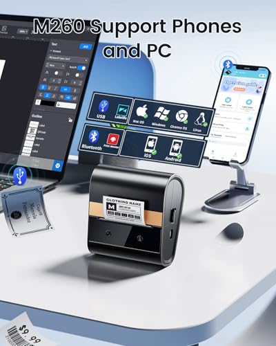 Ponek 3 Inch Label Maker Machine with Tpae, M260 Barcode Label Printer for Small Business, Office, Home, Address Sticker Printer Compatible with Phones & PC, Black