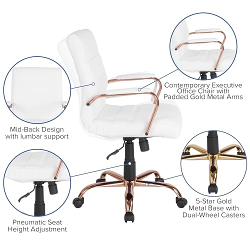 Flash Furniture Mid-Back LeatherSoft Executive Chair, White/Rose Gold - color: White Leathersoft/Rose Gold Frame