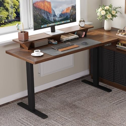 ONBRILL 63 x 24 Inches Standing Desk with Adjustable Monitor Shelf, Walnut - color: Walnut, size: 63in