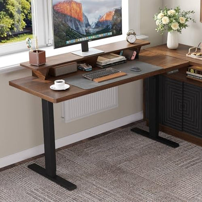 ONBRILL 63 x 24 Inches Standing Desk with Adjustable Monitor Shelf, Walnut - color: Walnut, size: 63in