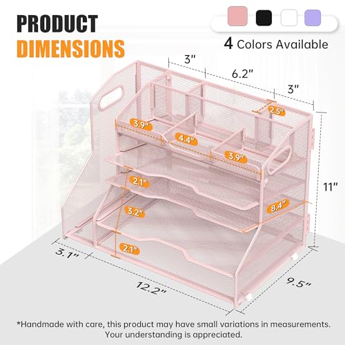 YINGHUA 5-Tier Mesh Desk Organizer and File Holder, Letter Tray - Pink - color: 5 Tier With File Holder-pink