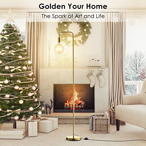 BoostArea Industrial Gold Standing Lamp, 63 Inch, E26 Socket, On/Off Footswitch, ETL Listed, Modern for Bedroom, Living Room, Minimalist, Vintage, Mid-Century, Boho, Metal - color: Gold